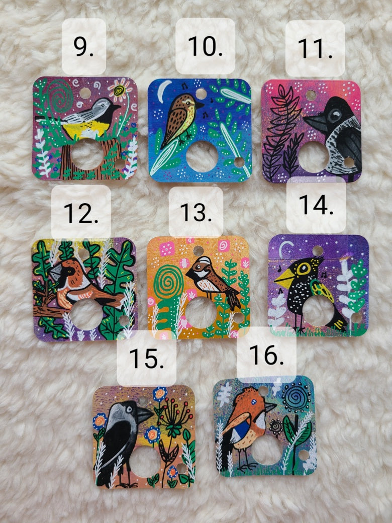 illustrations of birds on card floss drops