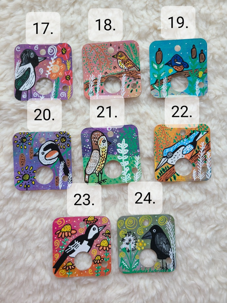 illustrations of birds on card floss drops