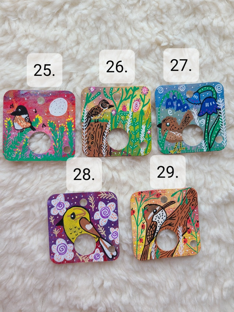 illustrations of birds on card floss drops