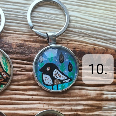 illustration of Dipper bird on key ring
