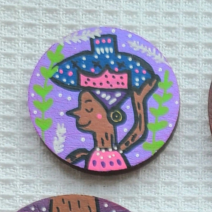 illustration of african lady on purple needle minder