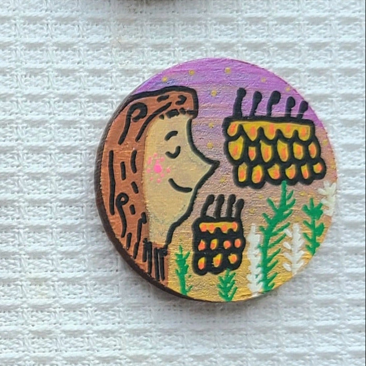 illustration of girl smelling marigolds