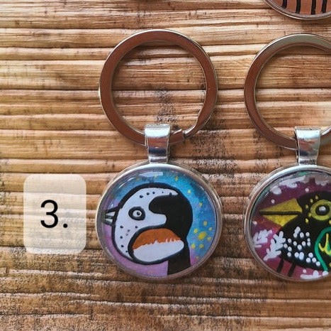 illustration of long tailed tit on key ring