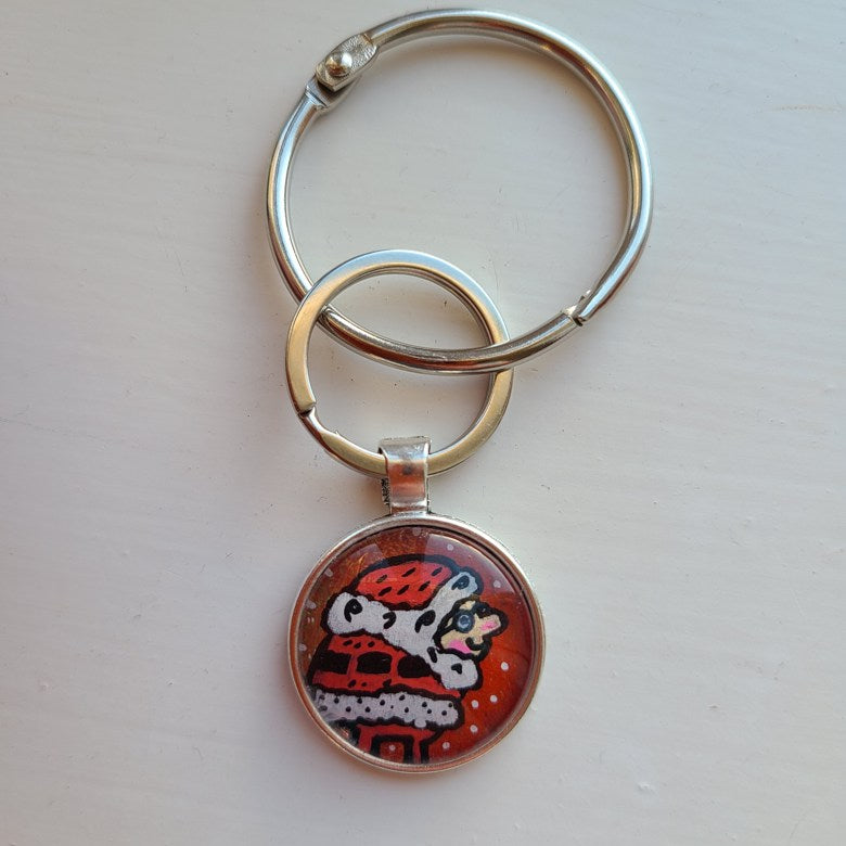 santa illustration on key ring