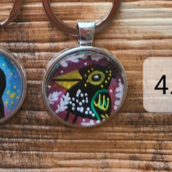 illustration of starling on key ring